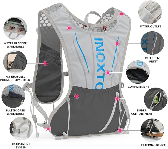 IX INOXTO Running Hydration Vest for Men Women Water Backpack for Running 3L Running Hydration Pack for Trail Running Marathon Race Hiking