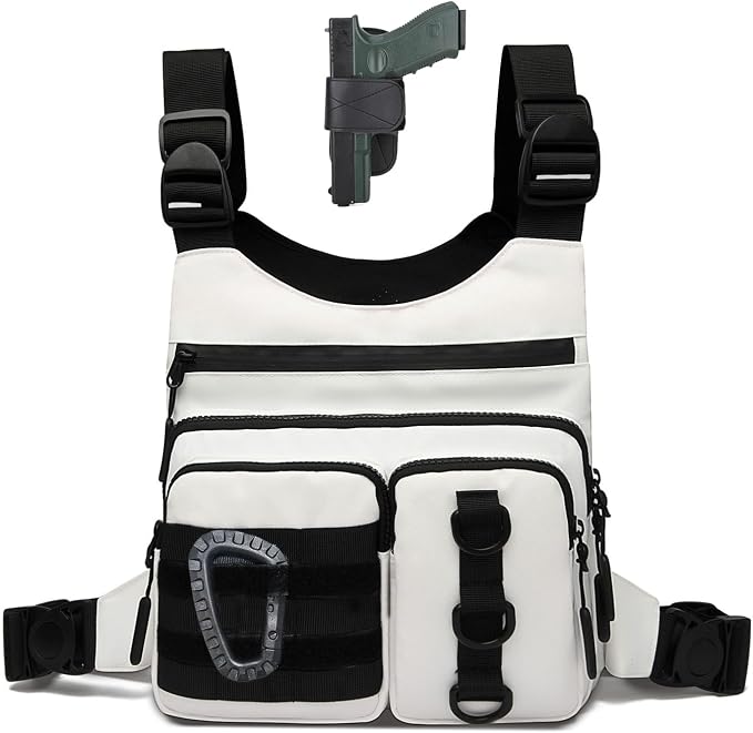 Criuage Outdoor Chest Bag for Men, Lightweight Adjustable Running Vest, Water Resistant EDC Chest Pack with Water Bottle Pocket, Breathable Back Pad for Hiking Cycling Fishing Travel (White)