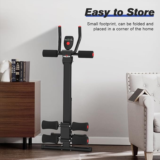 RELIFE REBUILD YOUR LIFE AB Workout Machine Adjustable Ab Trainer Machine Foldable Ab Cruncher Strength Training Equipment for Home Gym, Full Body Workout Equipment 440 LBS