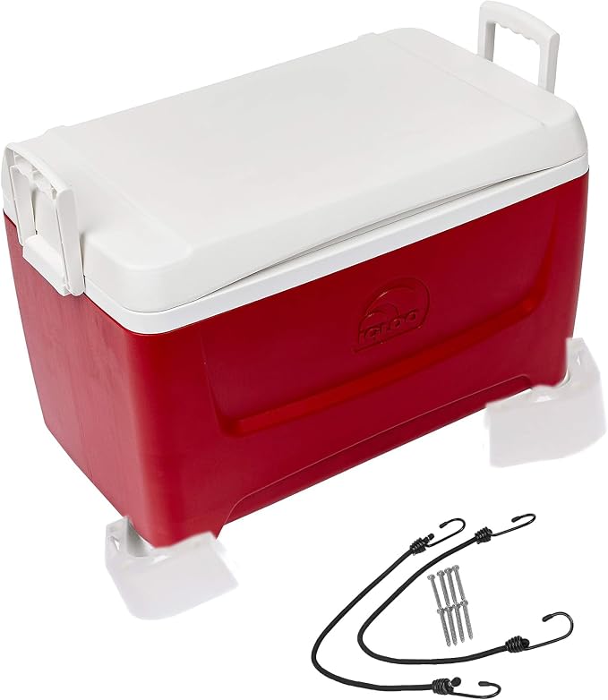 Boat Cooler Mounting Kit White Universal Cooler Tie Down Kit,Fits Most Brands Secures Stops Sliding Fast Removal , Include 4 Corner Pieces, 2 Quick-Connect Stretch Straps