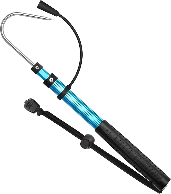 SANLIKE Telescopic Fishing Gaff Aluminum Pole with Nonslip Rubber Handle Stainless Steel M8 Screw Hook