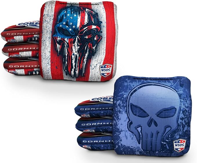Official Pro Cornhole Bags Set of 8 – Regulation Size & Weight Corn Hole Bean Bags – Patriotic American Flag Inspired Designs – Professional Outdoor Yard Game Accessories