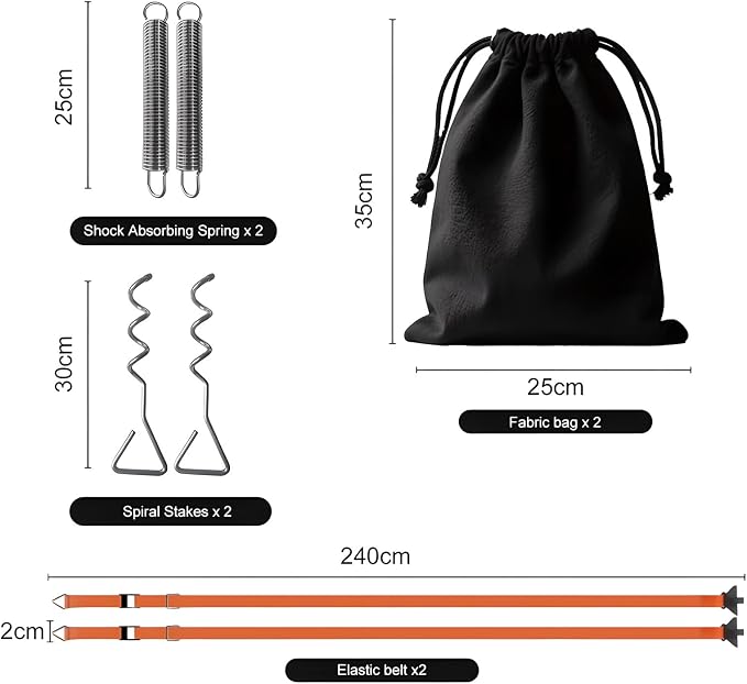 RV Awning Tie Down Kit, Campers Awning Anchors Accessories, Wind Protection RV Awning Anchor Kit, Includes Ratchet Strap, Buffer Tension Spring and Storage Bag for Most Campers Outdoor Camping