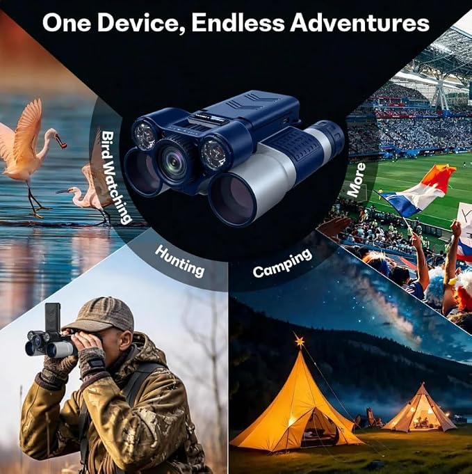 Binoculars with Camera and Night Vision - 12x42 Digital Binoculars with 2.4" IPS Screen, 7 IR Modes for 200-300m in Darkness, for Adults Bird Watching, Hiking, Camping - Includes 32GB Card (Midnight)