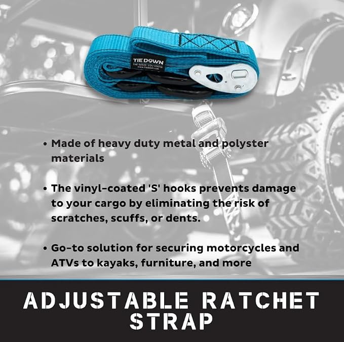 Tie Down 1.5 in. x 8 ft Blue Motorcycle Strap, 2-Pack Kit - 3328 lbs. Breaking Load Limit