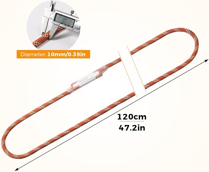 10mm Nylon Prusik Cord, Pre-Sewn 47in(120cm) Prusik Loop, 22KN / 4950lbs MBS High Strength Friction Cord for Rock Climbing, Arborist Tree Work, Rescue, Rappelling and Aerial Operations