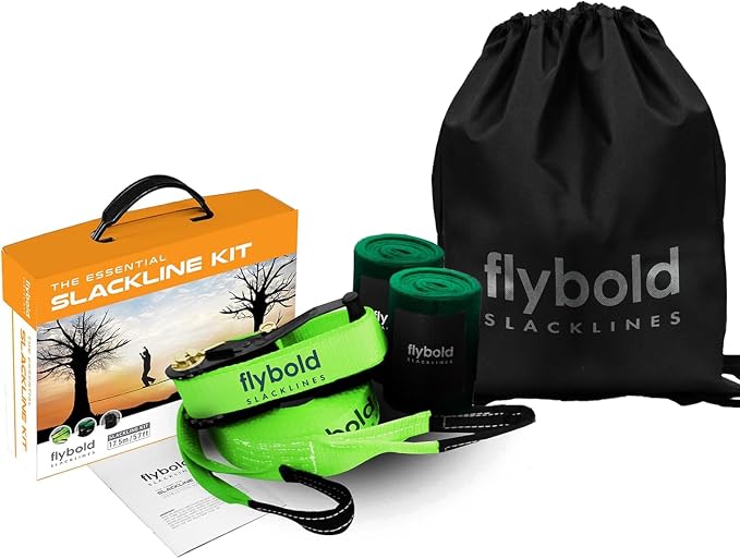 Flybold 57ft Slackline Kit - Slack Lines for Backyard for Kids and Adults with Tree Protectors, Carry Bag and Ratchet - Ninja Slackline Obstacle Course and Balance Rope for Core Strength Training