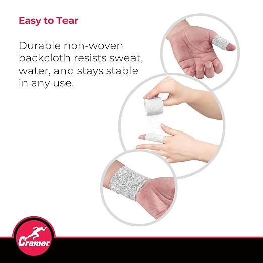 Cramer Eco-Flex Self-Stick Stretch Tape, Cohesive Tape, Flexible Elastic Sports Tape, Athletic Training Supplies, Easy Tear Self-Adherent Bandage Wrap, Bulk Cases, 6 Yard Rolls, Compression Tape