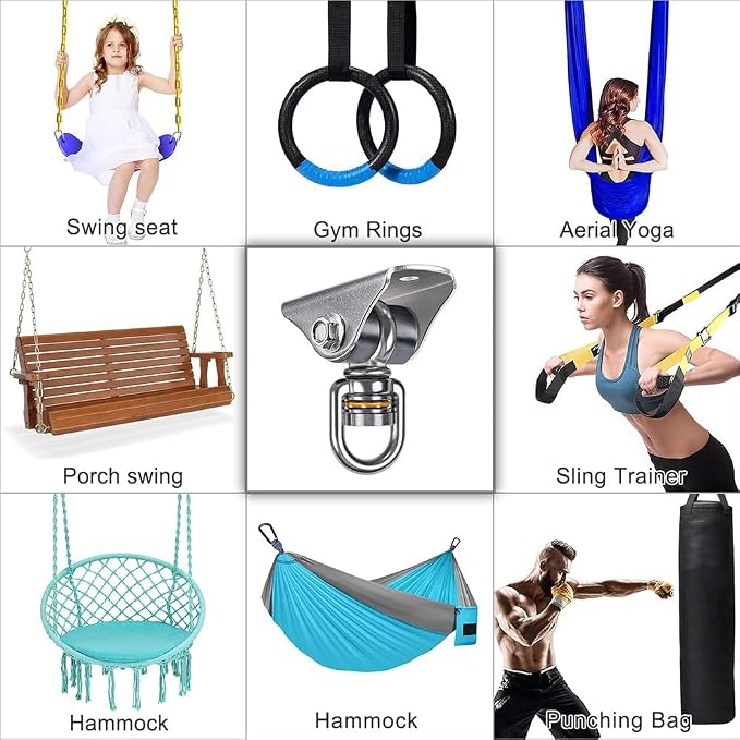 BeneLabel Silent Swing Hanger with Bearing Stainless Steel Hanging Chair Mount 1000 LB Capacity Swing Mount 360°Swivel Hook for Hammock Chairs, Porch Swings, Punching Bags