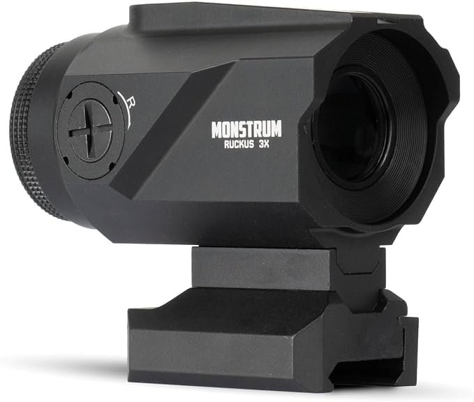 Monstrum Ruckus (e) 3X Prism Scope with Electronic Button Control and Shake Awake