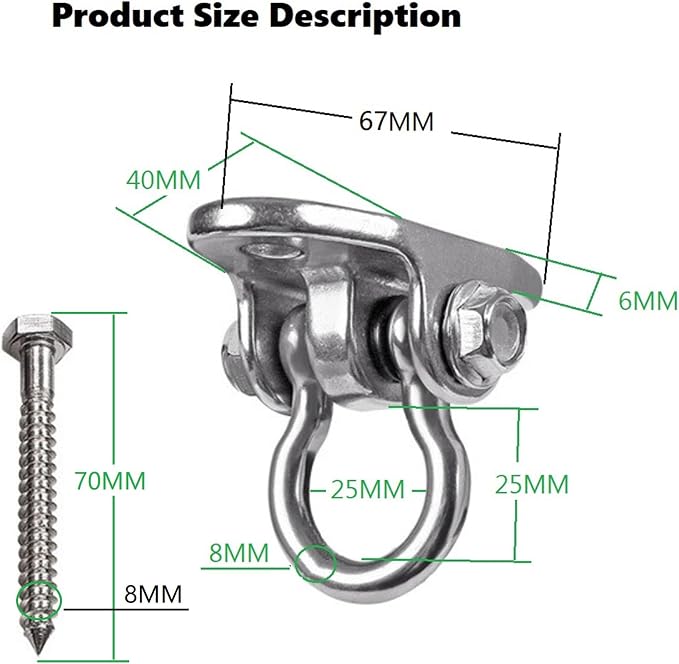 Heavy Duty 180° Swivel Swing Hook, 2 Pack Stainless Steel Swing Hanger for Ceiling Wooden Swing Set Bracket, Punching Bag Hanger for Playground Gym Rope Hammock Chair