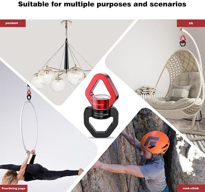 Swivel Hook for Swing,Aluminium Alloy 35KN, Swing Swivel Hanger for Tree Swing, Aerial Dance, Children’s Swing, Hanging Hammock Outdoor Indoor(Black-Red)
