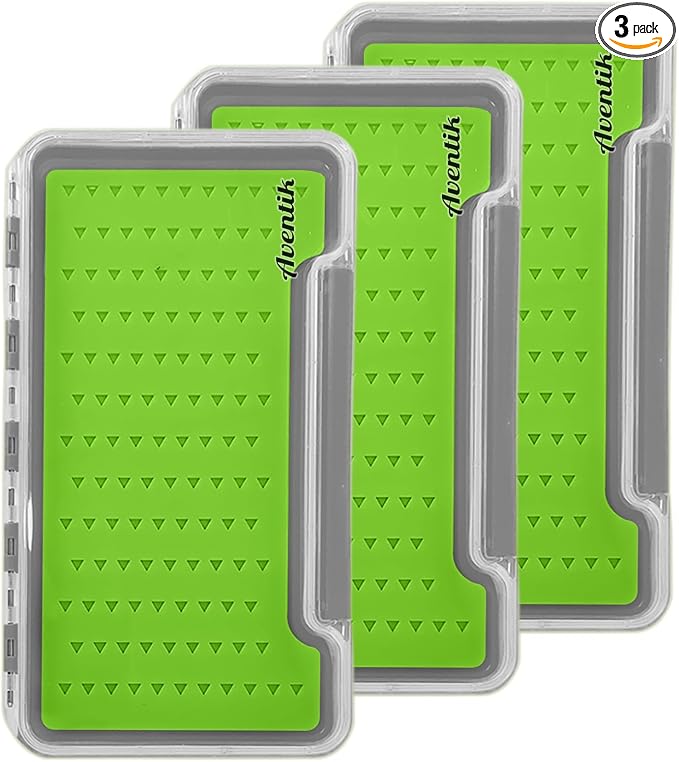 3 PC Fly Fishing Box Silicone Super Slim Waterproof Fly Fishing Tackle Trays Box Best Pocket Storage 7.36"X4.02"X0.63" (Waterproof-Green Silicone B)