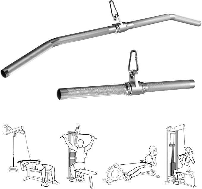 Lat Pulldown Attachments, Straight Bar Cable Attachments, Lat Pull Down Bar, Curl Pulldown Bar, Sturdy & Lightweight Aluminum, Non-Slip Grip, Full Rotation, Max Load 1000LBS