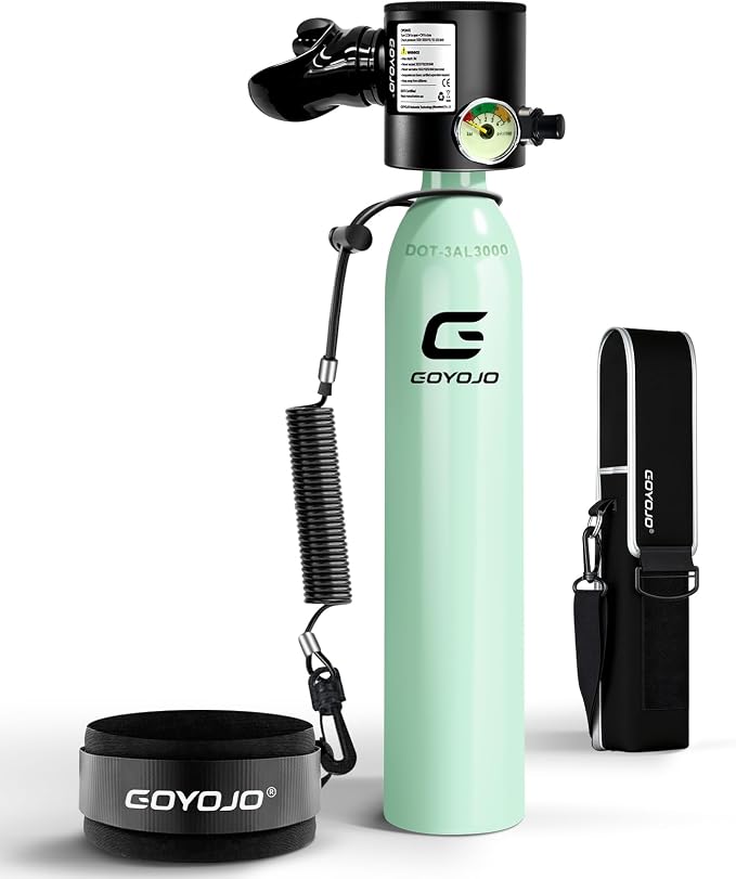 GOYOJO Mini Scuba Tank with DOT Certified, Portable Scuba Diving Kit with Optional Snorkel Mask Combo, Refillable Emergency Backup Pony Bottle for Snorkeling, Underwater Breathing, Training