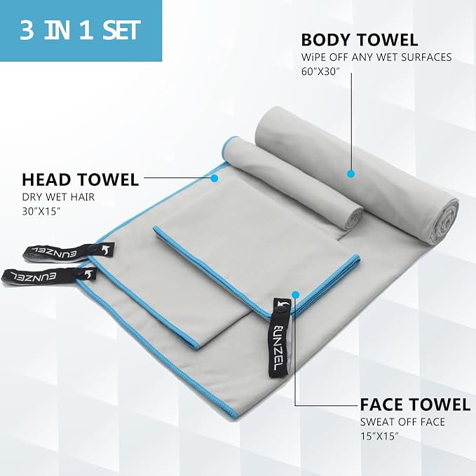 Quick Dry Camping Towel Grey| Quick Dry Camping Towel Light Grey (Bundle)