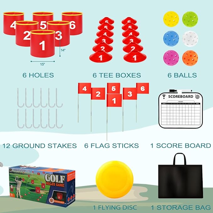 FINCOME Golf Yard Bucket Games 6 Holes Golf Practice Game with Flag, Golf Chipping Game for Kids and Adults Outdoor Indoor Park, Beach, Backyard, Lawn