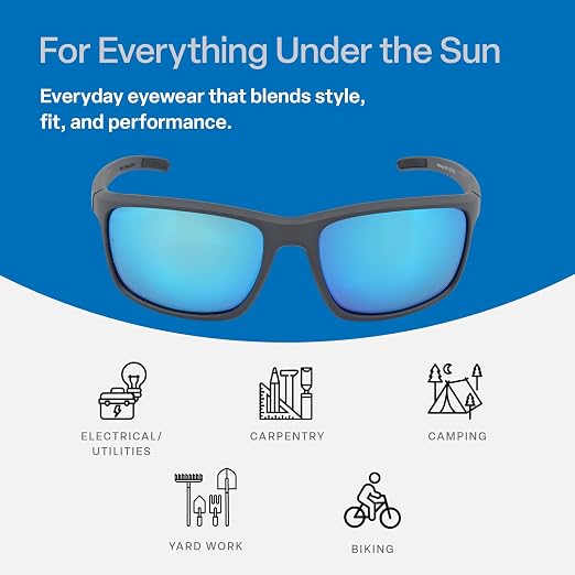 Bullhead Safety Crevalle Safety Glasses, Anti-Fog and Scratch Resistant, Precision Lens with UV Protection, Comfortable and Lightweight, Blue Mirror Lens and Matte Gray Full-Frame, One Size