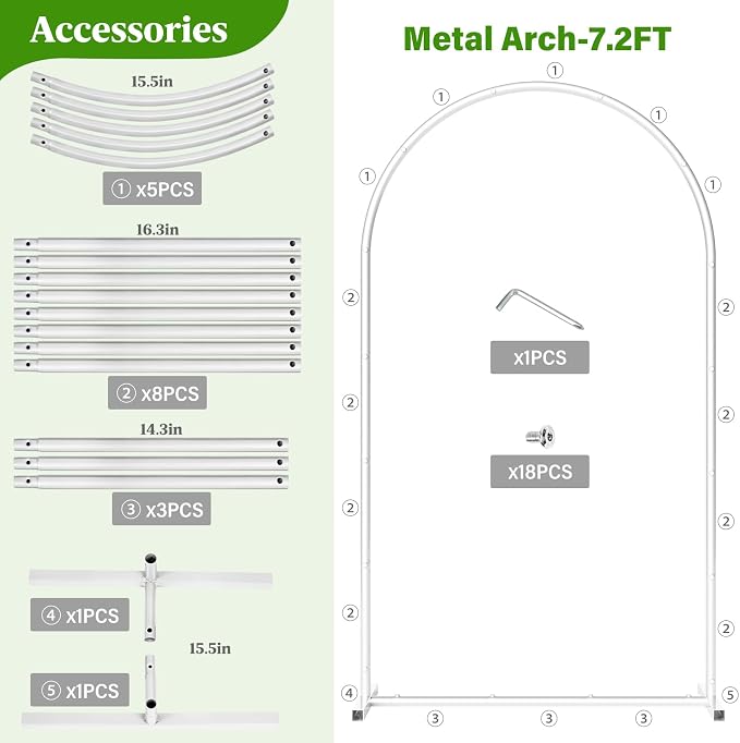 7.2FT Metal Wedding Arch Backdrop Stand,Stable Wedding Arch Frame for Wedding Ceremony Birthday Party Baby Shower Graduation Anniversary Floral Decoration,White