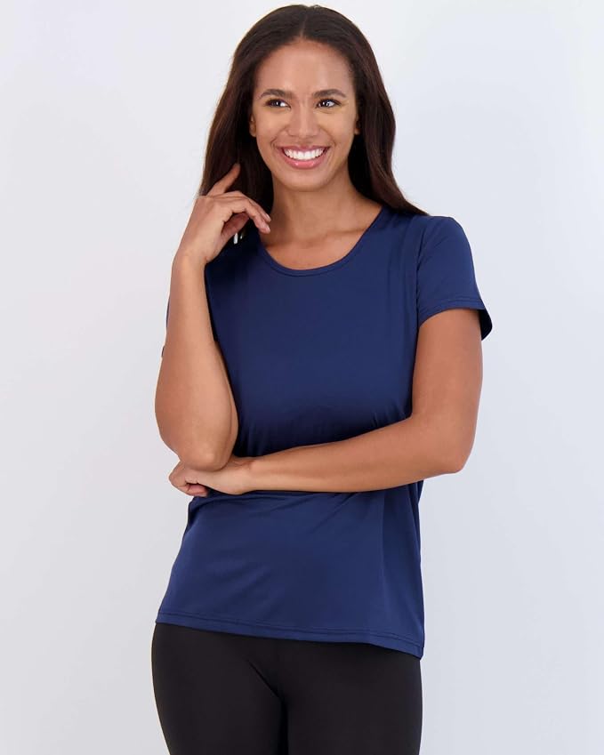 Real Essentials 5 Pack: Women's Short Sleeve T-Shirts Workout Tops Fitness Pilates Gym Activewear Athletic (Plus Available)