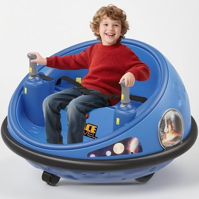 Electric Bumper Car with Remote Control, 360°Spinning Ride-on Vehicle, Rechargeable Indoor Outdoor Kid Car with LED Lights & Soft Bumper–Fun Gift (Blue)
