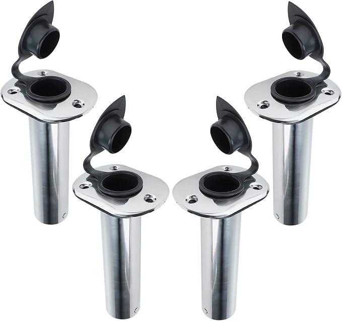 NovelBee 4pcs Boat Fishing Rod Holders,Stainless Steel Fishing Rod Rack Flush Mount withCap,Liner,Gasket (90 Degree Rod Holder)