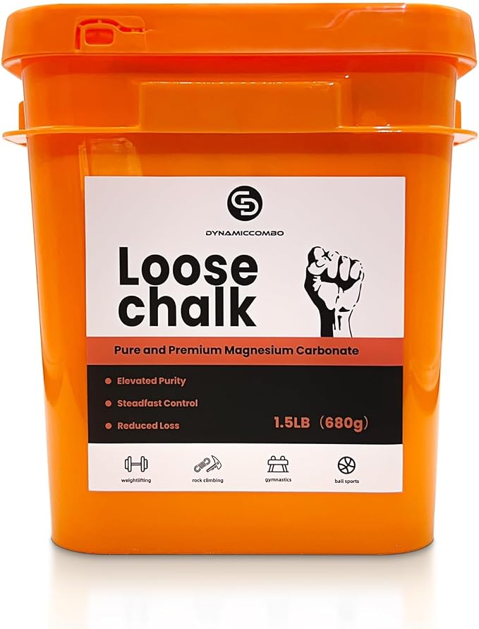 Gym Chalk Bucket | 1.5 lb Loose Chalk Powder for Weightlifting, Gymnastics & Powerlifting | Refillable Chalk Sock + Filling Tool Included