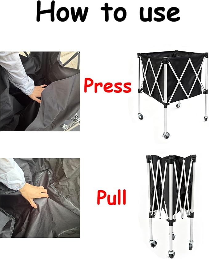 Foldable Tennis Ball Hopper Cart with Wheels, Portable Pickleball Volleyball Ball Basket Holder Caddy for Sports Training