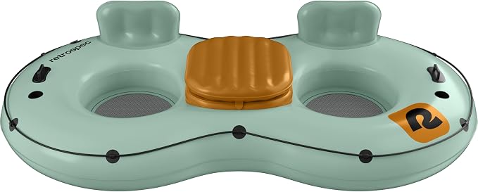 Retrospec Siesta Float Double River Tube for Adults 2 Person - Heavy Duty 600 lbs with Cooler & Cup Holders, Mesh Bottom Inflatable River Tubes for Floating