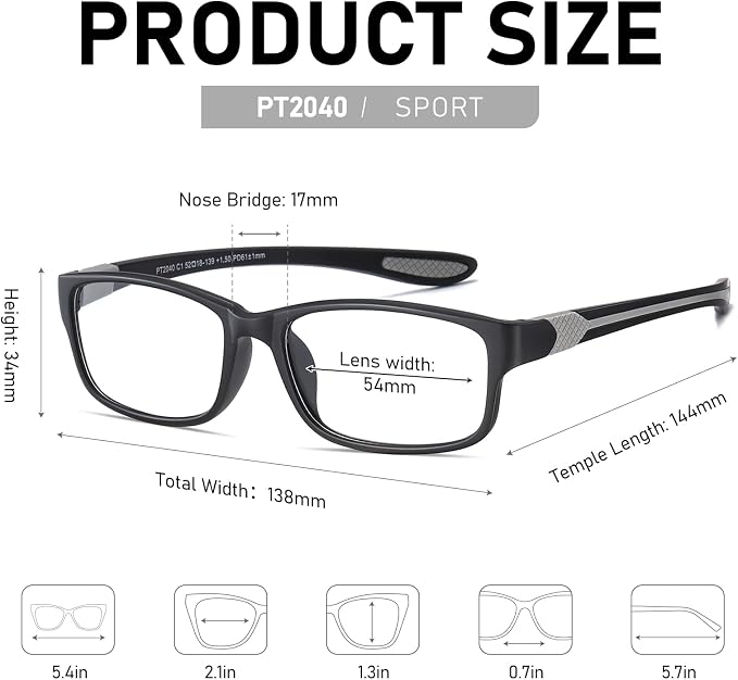 Sport Photochromic Reading Glasses Blue Light Computer Reader Designer Wide Cheater Large Head Tinted Eyeglass PT2040