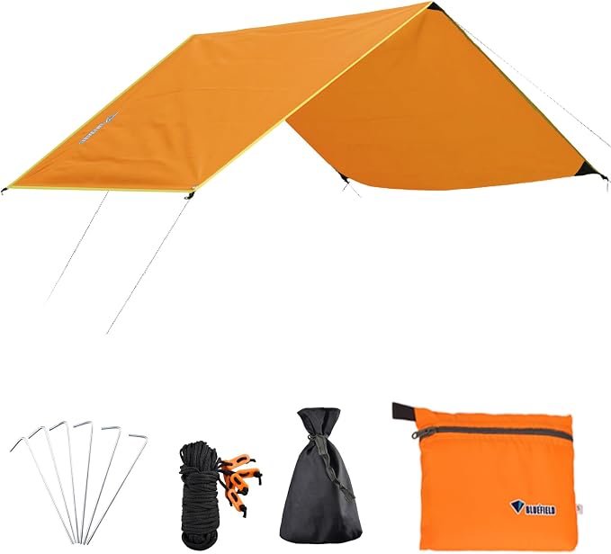 Azarxis Hammock Camping Tarp Rain Fly, Waterproof Tent Shelter Awning Sunshade Cloth Picnic Mat for Outdoor Hiking Beach Backpacking - Included Guy Lines & Stakes