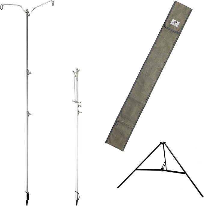camping moon Heavy Duty Stainless Steel Lantern Pile Driver Height Adjustable with Tripod Stand and Storage Bag D-240, D-243