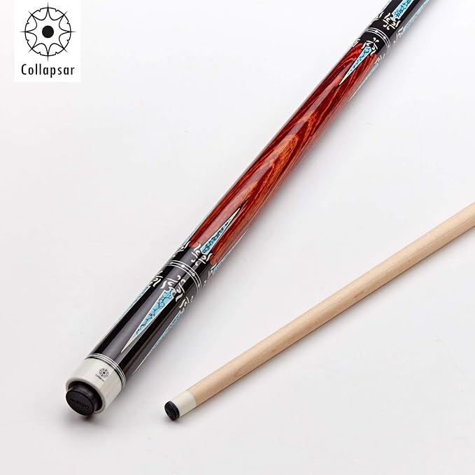 Collapsar CXT Pool Cue with Soft Case,Black with Cream Points and Turquoise,Wrapless Handle 58Inch Professional Pool Stick