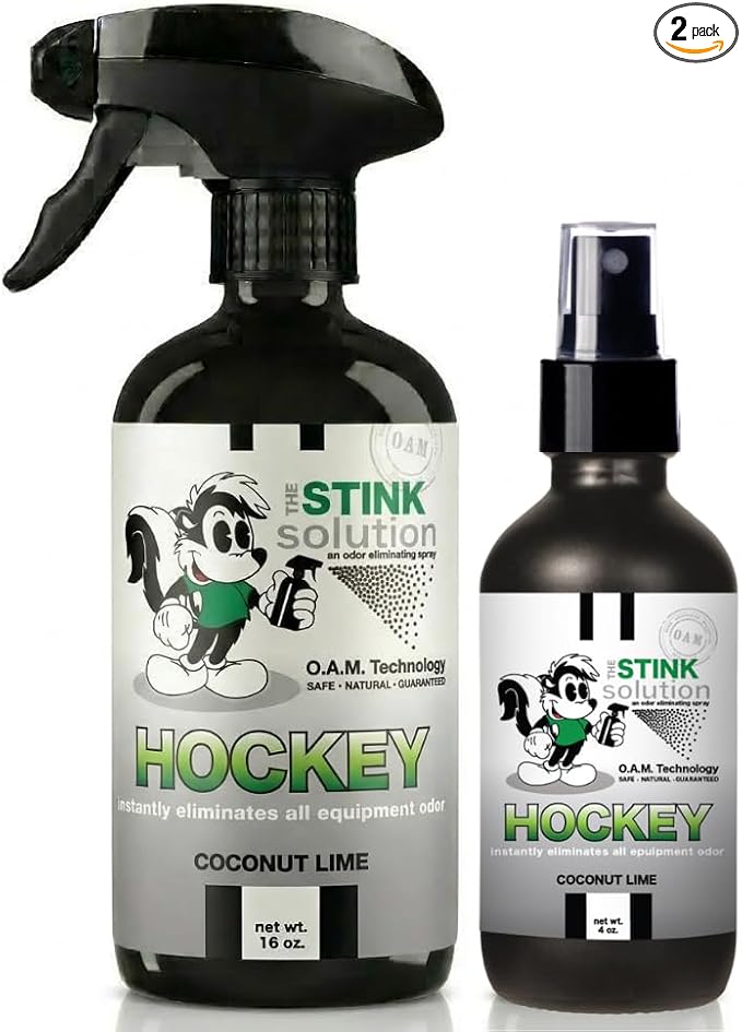 Stink Solution Hockey Odor Eliminator For Strong Odor: Quickly Banish Sweat & Body Odor From Hockey Gear, Skates, Hockey Bags, Gloves, & More! Safe Hockey Deodorizer - 1 16 oz, 1 4 oz Coconut Lime