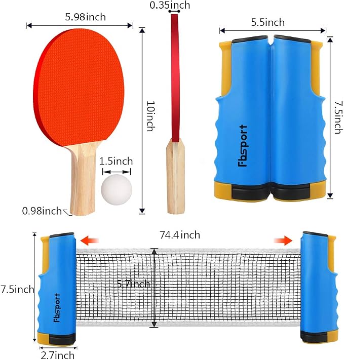 FBSPORT Ping Pong Paddle Set, Portable Table Tennis Set with Retractable Net,Rackets,Balls and Carry Bag for Indoor/Outdoor Games