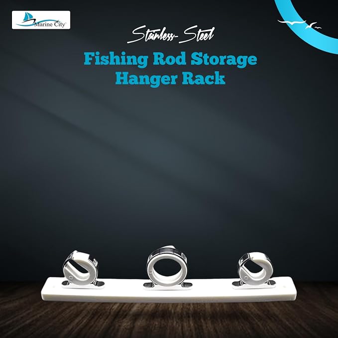 MARINE CITY Fishing Rod Storage Hanger Rack, 3-Rod Reel with White Poly Board, 316 Stainless Steel, Length 2.71 Inches for Boats Yachts Cars & Marine Use