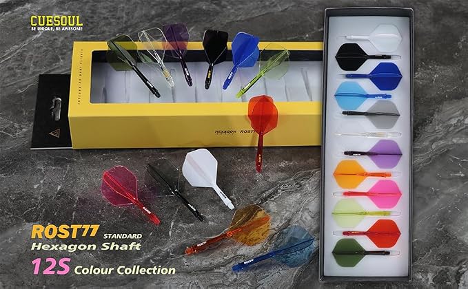 CUESOUL ROST 77 Integrated Dart Shaft and Flight Big Wing/Standard Shape Colour Collection Pack of 12 pcs