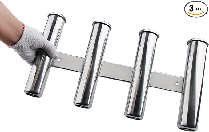 Fishing Rod Holder for Boat, Vertical Wall Mounted Fishing Rod Rack, Stainless Steel Rod Holder for Marine Boat,Fishing Boat, Truck (4 Tubes Standard)