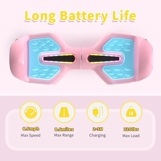 SIMATE 6.5" Scooter, Bluetooth Music Speaker and LED Light, Top 8.5mph & 8.5 Miles Range Power by Dual 250W Motor, Gifts for Kids Adults Boys, for All Ages