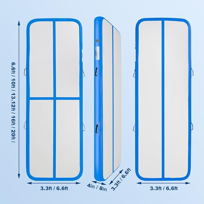 Inflatable Gymnastics Mat 10ft/13ft/16ft/20ft/ Air Tumbling Track Mats 4/8 inches Thick for Home Use/Training/Cheerleading/Yoga/Water with Pump