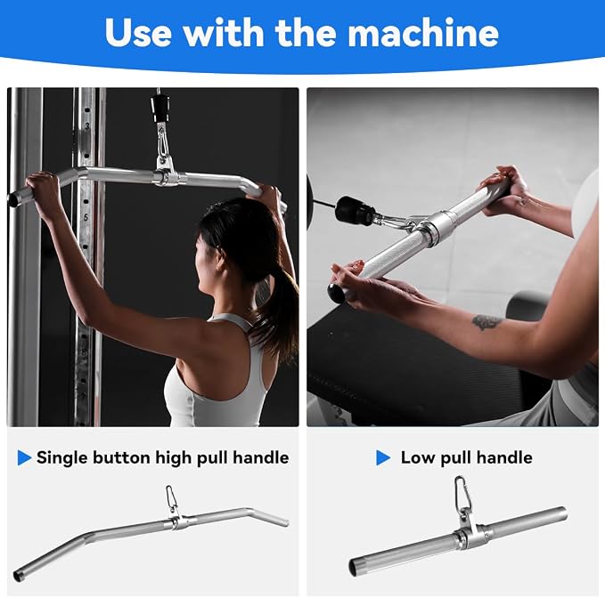 Lat Pulldown Attachments, Straight Bar Cable Attachments, Lat Pull Down Bar, Curl Pulldown Bar, Sturdy & Lightweight Aluminum, Non-Slip Grip, Full Rotation, Max Load 1000LBS