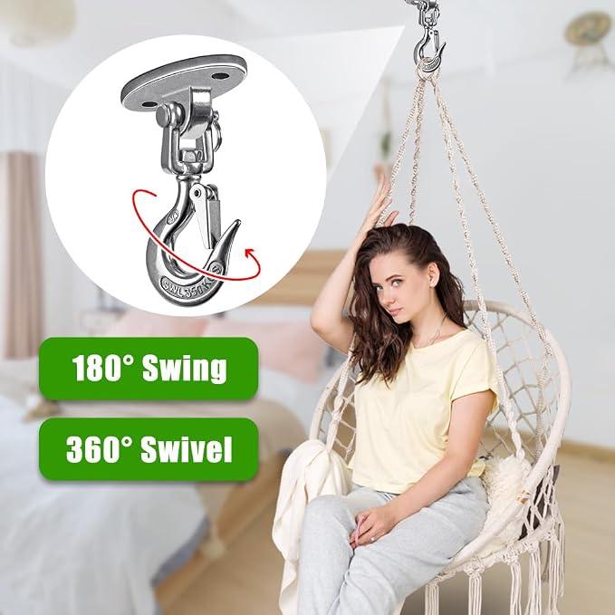 SELEWARE Heavy Duty 1000LB Capacity Stainless Steel Ceiling Swing Mount 360 Swivel Swing Hooks for Aerial Yoga Hammock Chairs Porch Swing Punching Bags