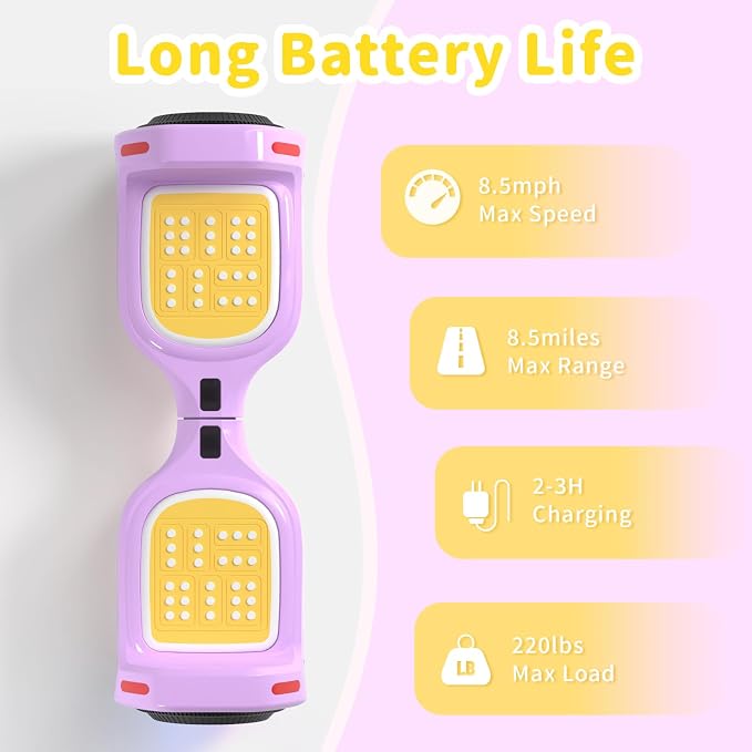 SIMATE 6.5" Bluetooth Scooter, LED Lights & APP & Music Speaker, Long Battery Life, Gifts for Kids & Adults & Girls & Boys, for All Ages