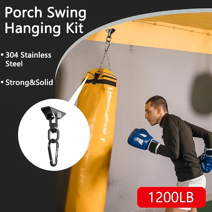 Hammock Hanging Kit, 360° Rotating Heavy Duty Swing Chair Hook 1200 lbs Capacity, Ceiling Mount Hammock Chair Hardware with Carabiner for Indoor Outdoor Yoga, Tree, Porch, Seat, Home Gym
