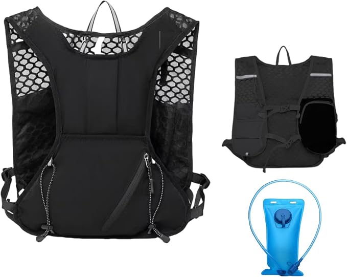 Running Vest for Women Men,Hydration Backpack with 2L Hydration Bladder,Lightweight Hydration Vest with Adjustable Straps&Pockets&Reflective Strip&Whistle,Water Backpack for Hiking Biking Marathon
