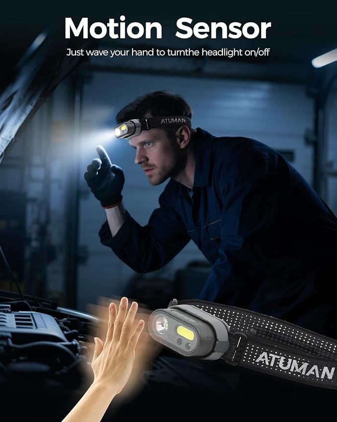 Rechargeable LED Headlamp Super Bright, 2 Pack Motion Sensor Head lamp Flashlight, Waterproof 8 Modes Head Lights for Forehead, Camping Essentials Gear for Hiking Fishing Work