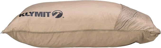 KLYMIT Drift Camping Pillow | Lightweight, Travel Head Rest for Sleep Filled with Shredded Memory Foam, Reversible Outer Cover for Extended Use, Regular Size — Tan
