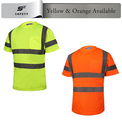 sesafety High Visibility Shirts for Men Class 3 Hi Vis Reflective Construction Shirts for Men with Pocket Safety T Shirt for Mens Work Shirt for Mens Short Sleeve Orange
