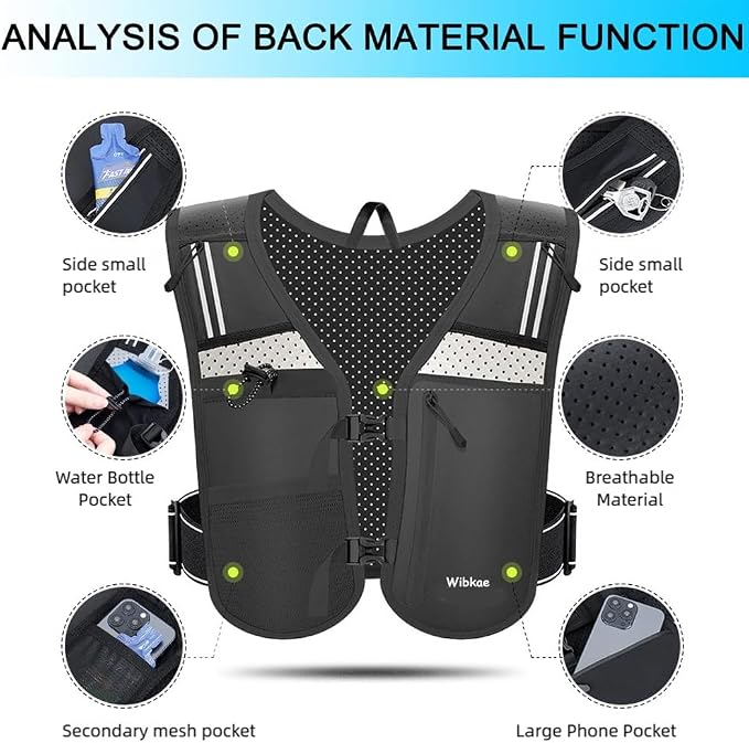 Running Vest for Men Women, Adjustable Hydration Vest with 500ml Soft Water Bottle, Reflective Hydration Pack for Trail Marathon Running, Hiking, Cycling