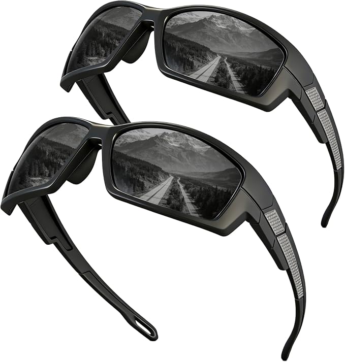 Polarized Sports Sunglasses for Men Wrap Around UV400 Sun Glasses for Running Fishing Cycling and Driving TR90